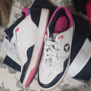 Men's White and Black Sneakers with Pink And Blue Accents